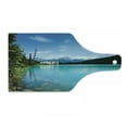 thumbnail image 1 of Landscape Cutting Board, Historical Castle by the Crystal Color Lake Canadian Rurals Art, Decorative Tempered Glass Cutting and Serving Board, Wine Bottle Shape, Turquoise Green, by Ambesonne, 1 of 1