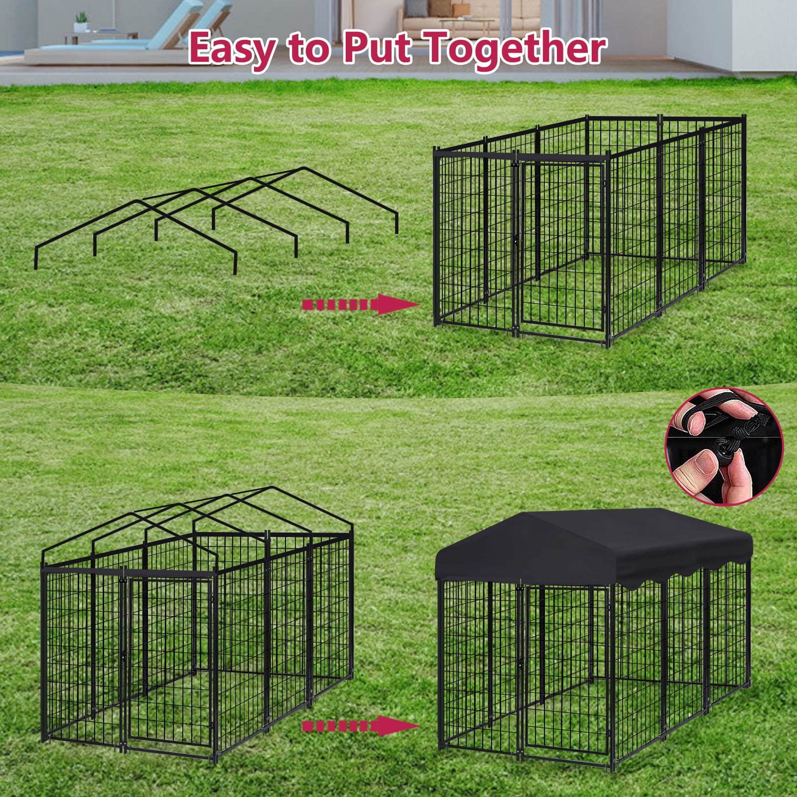 Jhsomdr Outdoor Dog Kennel 6.2ft x 4ft x 4.5ft Heavy Duty Large Wire Dog Fence Outside Dog Playpen with UV-Resistant Oxford Cloth Roof & Secure Lock