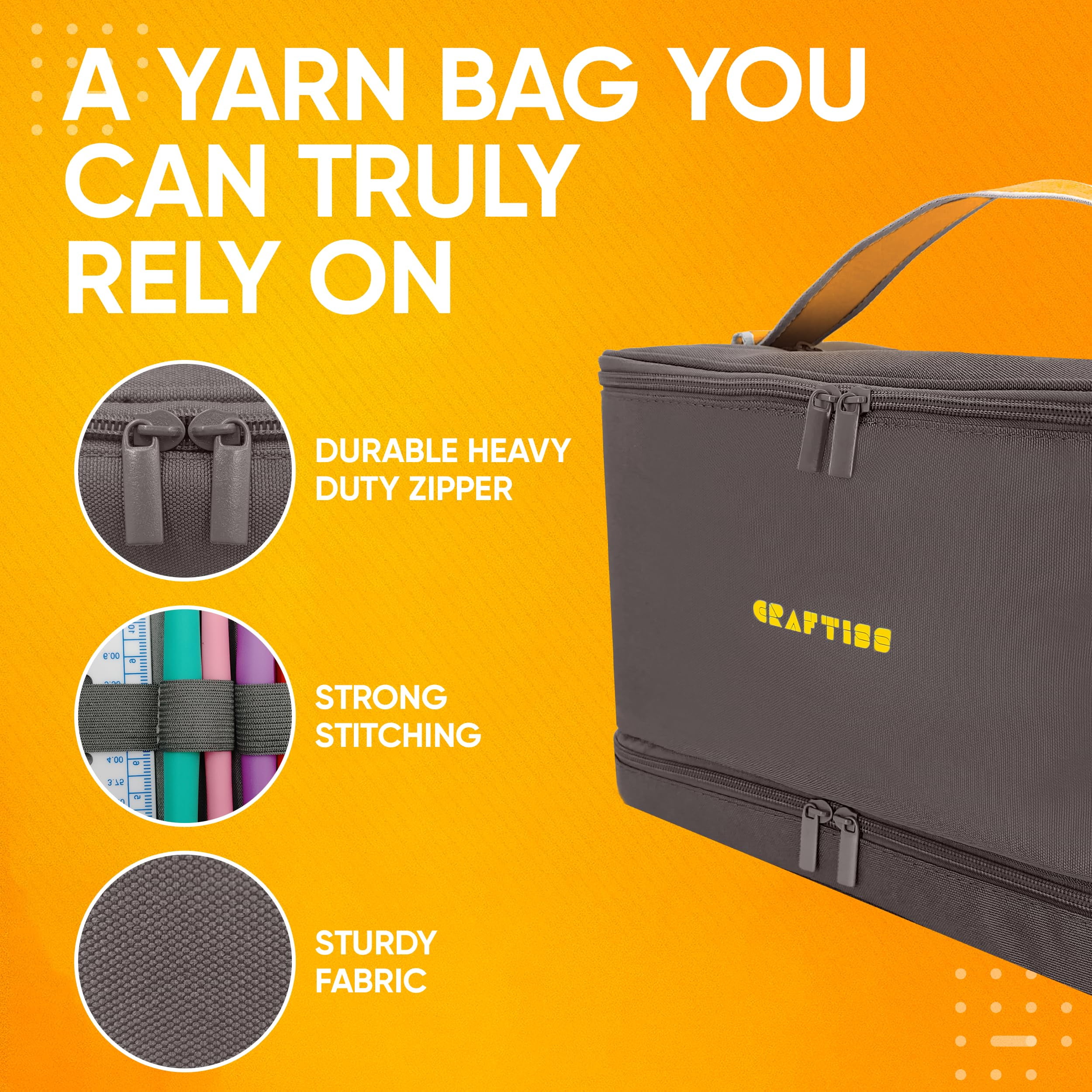 CRAFTISS Crochet Bag Yarn Storage - Perfect Gift - Durable Canvas Yarn Bag for Crochet Accessories - Organizer with Built-in Knitting Accessories Case