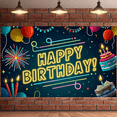 thumbnail image 4 of Neon Style Happy Birthday Banner with Balloons Fireworks Cake Backdrop Party Supplies Birthday Decoration Photography Props Birthday Party Decorations, 4 of 7