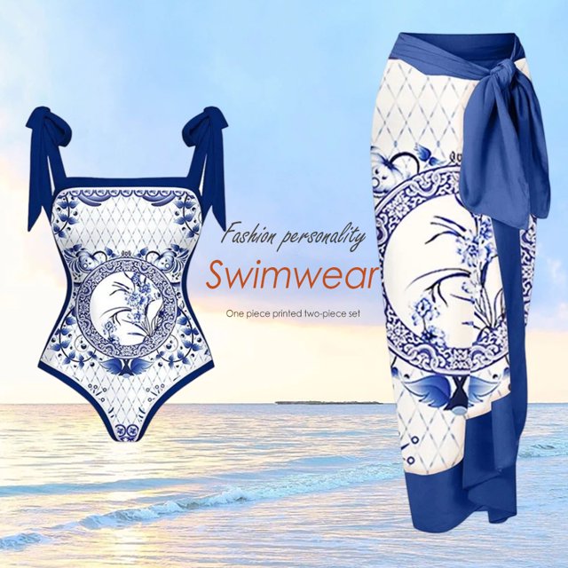 Traje De Baño Damas 2 Piezas De Traje De Playa Para Mujer Con Cordones Y Vestido Para Deportes Acuáticos (Xxl Azul Blanco) Ndcxsfigh Para Estrenar