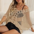 thumbnail image 6 of Tqyyweavej Womens Crochet Bathing Suits Coverups 3/4 Length Sleeve Solid Color Swimsuit Cover Up Loose Free Size Cover Ups for Swimwear Women, 6 of 7