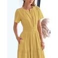 thumbnail image 3 of EASYBRA Women V Neck Puff Sleeve Pleated Maxi Dress Elegant A Line Layered Hem Summer Dress, 3 of 6