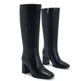 thumbnail image 3 of Botas Aizhenzm de cuero negro con tacón grueso hasta la rodilla para mujer, 3 of 5