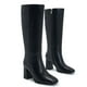 thumbnail image 3 of Botas Aizhenzm de cuero negro con tacón grueso hasta la rodilla para mujer, 3 of 5