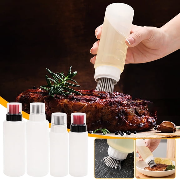 Basting Brush Oil Bottle with Measuring Marks, Food Grade Squeeze Bottle for BBQ Grilling, Roasting, and Pastry Buttering
