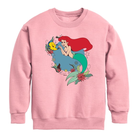 Disney - Ariel With Flowers - Youth Boys Crew Fleece Sweatshirt