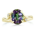 thumbnail image 2 of Gem Stone King 18K Yellow Gold Plated Silver Ring Oval Green Mystic Quartz and Moissanite (3.08 Cttw, Size 5), 2 of 4
