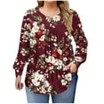 thumbnail image 2 of Uootdi Plus Size Clothes for Women Fall Long Sleeve Shirts Floral Printed Gift Peplum Flowy Pleated Gradient Front Crew NeckCasu al, 2 of 6