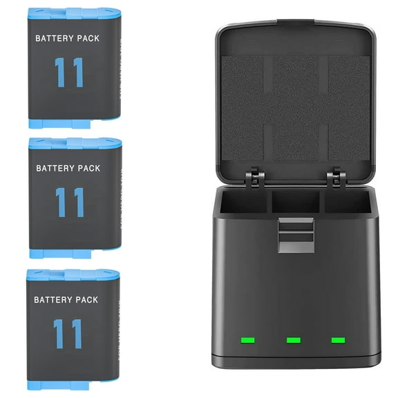 3pack Battery Compatible with He ro 12 Black,  11 Black, 10/ 9 Black, with 3-Channel Battery Charging Station for GoPro 12 11 10 9 Camera Battery