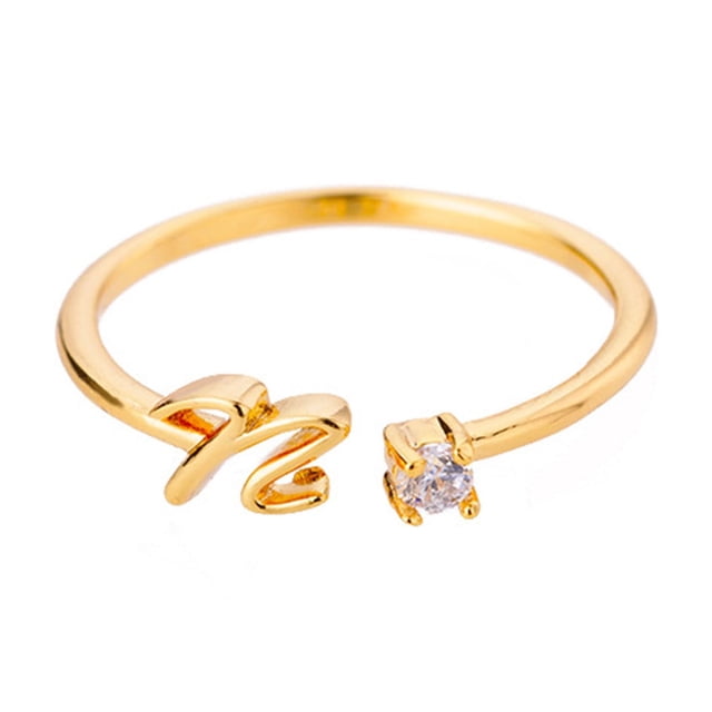 Kkkded Finger Ring Adjustable Electroplated Alphabet 26 - Letter Geometric Finger Ring - for Women