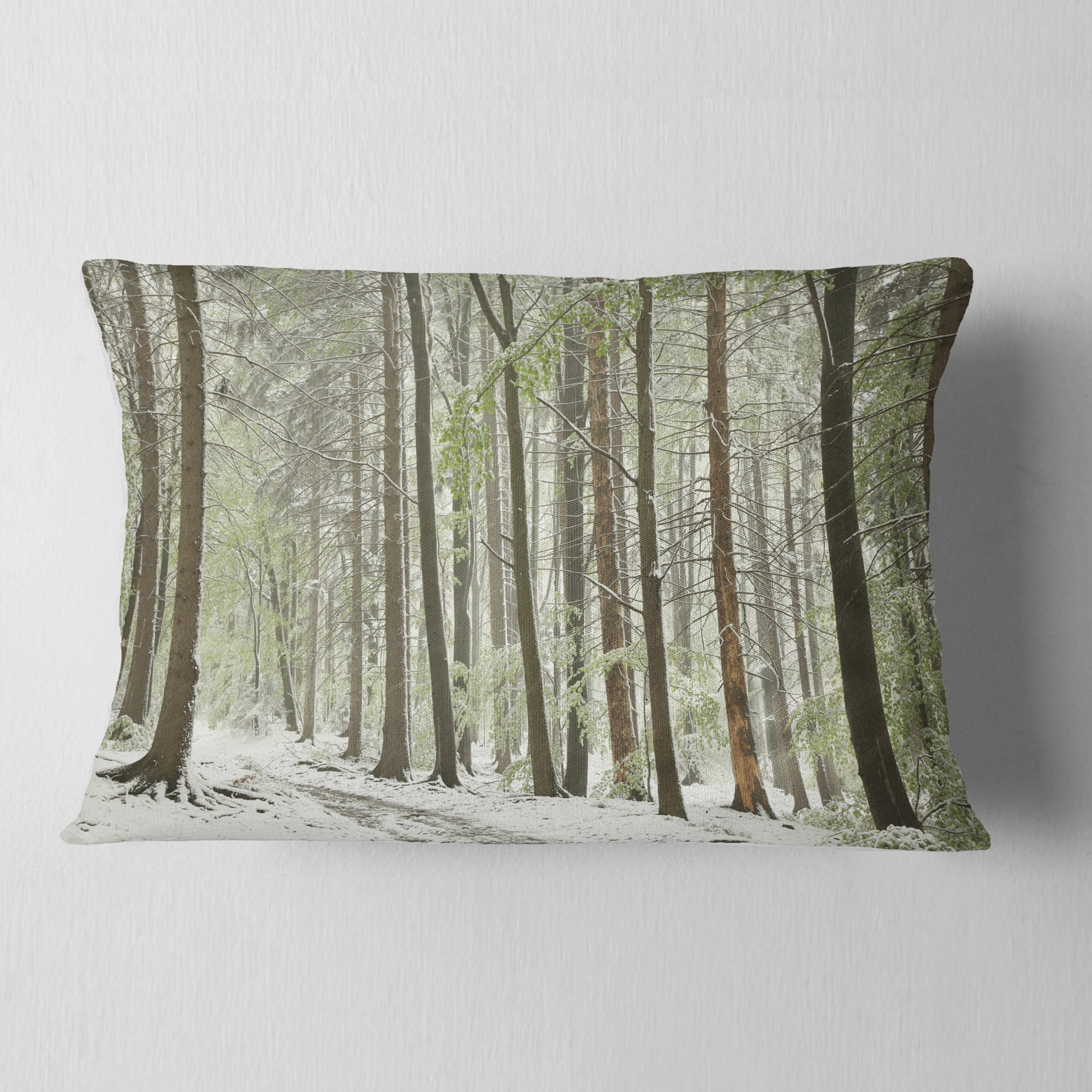 Designart Spring Beech Forest Scenery - Landscape Photo Throw Pillow - 12x20