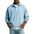 thumbnail image 2 of LTTVQM Mens Waffle Polo Shirts Casual Oversized Collared Long Sleeve Golf Shirt Spring Winter Heavyweight Knit Sweatshirt Sky Blue L, 2 of 8