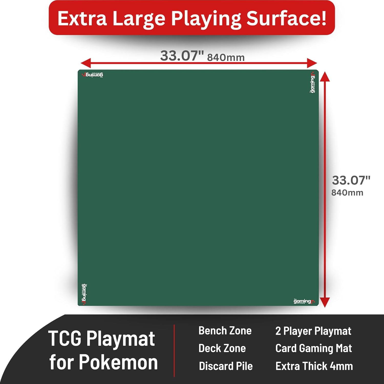 GMC Deluxe Heavyweight Game Mat - Anti Slip Noise Reduction Rubber Playmat - Mahjong, Dominoes & Poker Card Gaming Mat - Waterproof Gaming Tabletop Cover (33 X 33 Inches) - Green