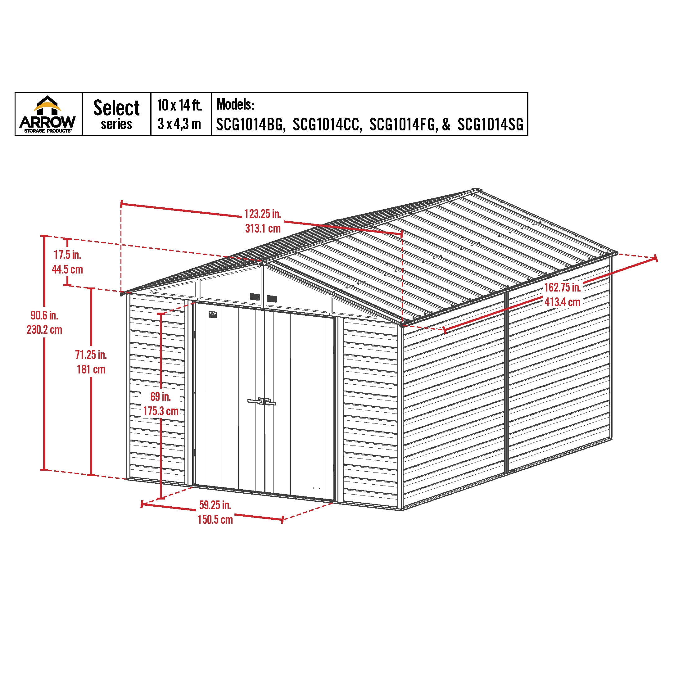 Arrow Select 10 x 14 x 8 ft Blue Grey Steel Storage Shed