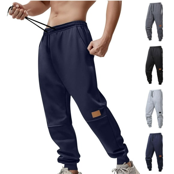 Men Drawstring Sweatpants - Men’s Elastic Waist Jogger Pants - Male Casual Winter Warm Soft Fleece Joggers Travel Pants with Pockets