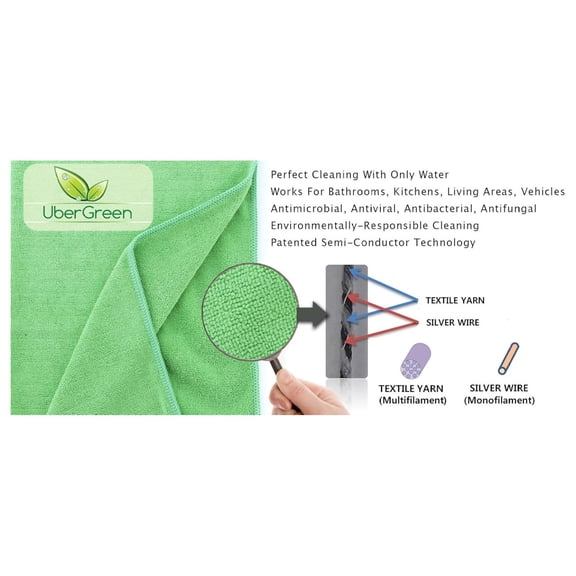 UberGreen Microfiber Cleaning Cloth With Silver - 4-Pack (Blue, Yellow, Green, Rose) - Eco-Friendly Cleaning With Just Water