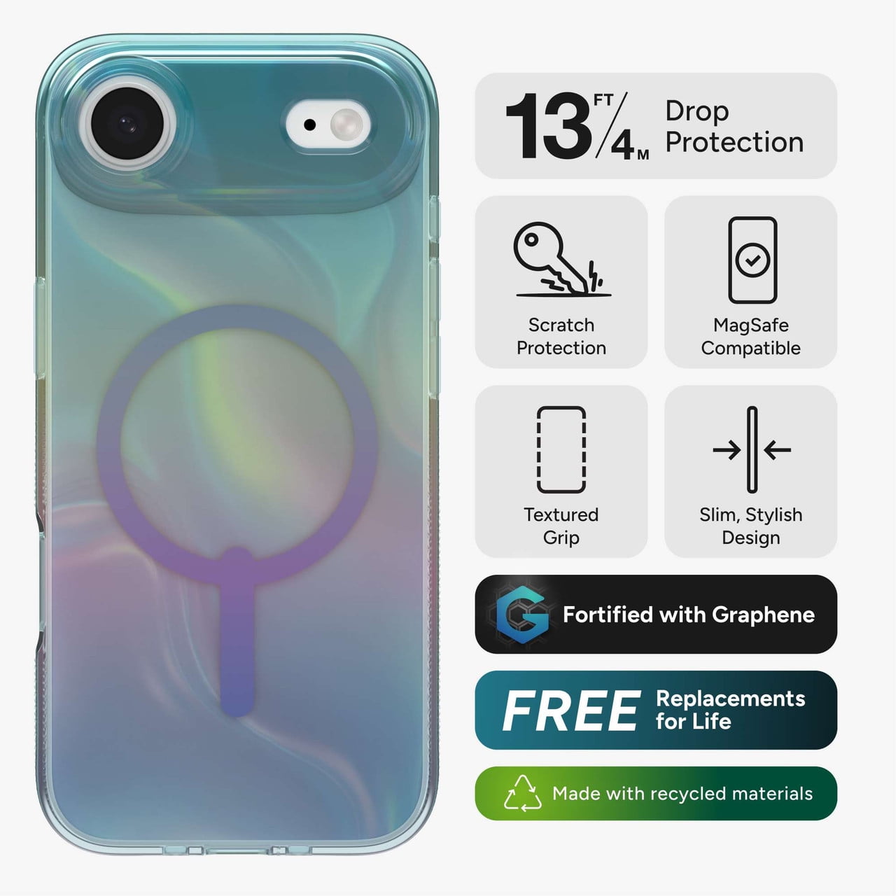 ZAGG Milan Snap Case for iPhone Air - Iridescent Bubble Graphene Strengthened Phone Case with Drop Protection (13ft/4m) Textured Edges & Sparkle Design MagSafe Charging Compatible