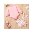 thumbnail image 3 of TSEXIEFOOFU Baby Girls Valentine's Outfit Sets Pink Long Sleeve Round Neck Romper + Heart Print Suspender Shorts, 3 of 9