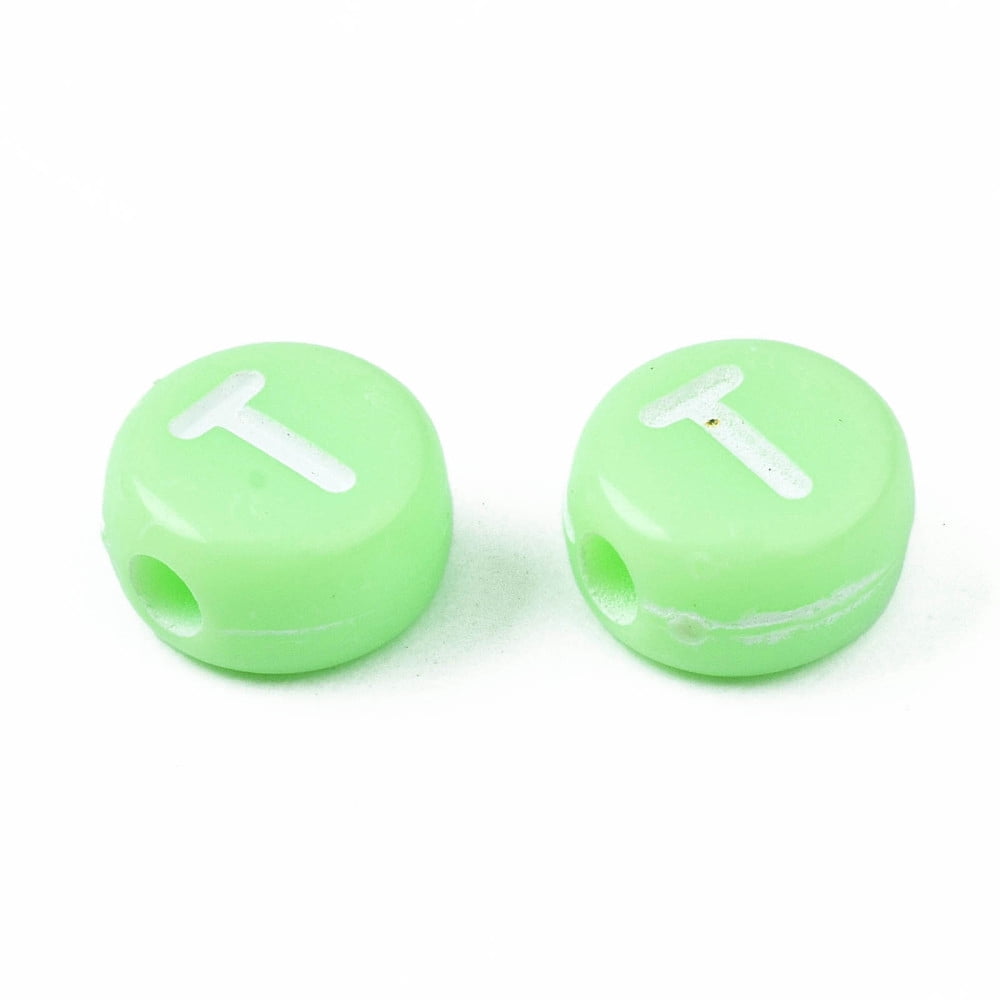 500 g Opaque Acrylic Beads Horizontal Hole Mixed Letters Flat Round with Letter Random Letters Pale Green 7x4mm Hole: 1.5mm 3700pcs/500g