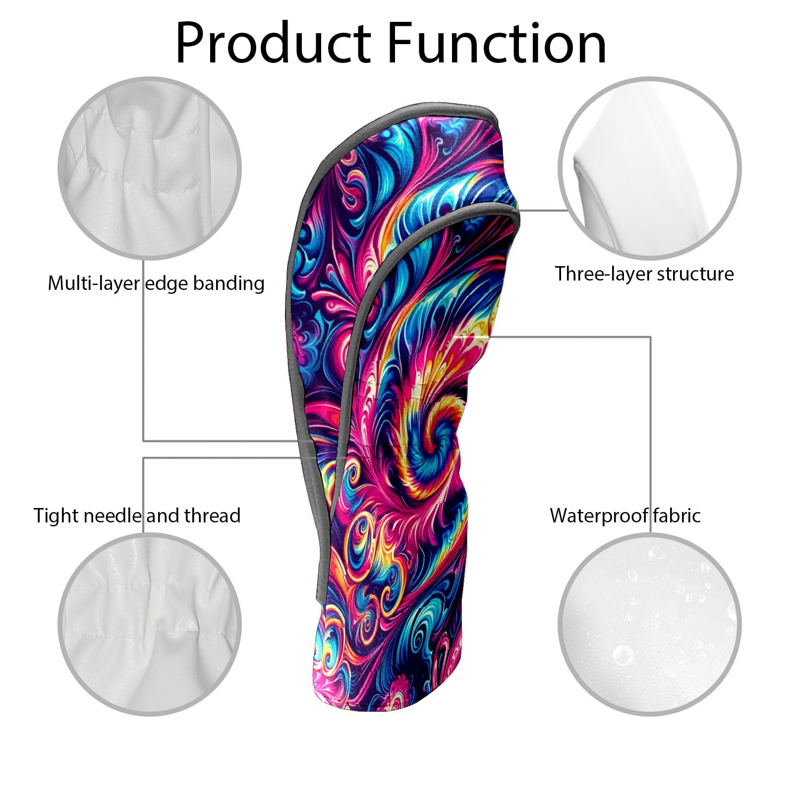 Golf Club Covers, Vibrant Swirl Pattern Premium PU Leather Driver Hybrid Putter Head Covers with Velvet Lining, Waterproof Golf Gifts for Men Women