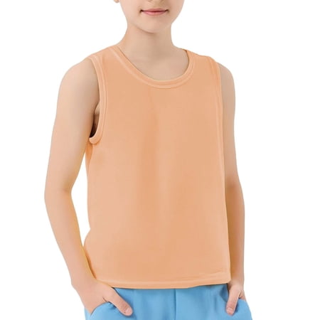Ruyang Teen Girls Tank Top Solid Sleeve Crew Neck Loose Fit Sport Running Undershirts Summer Workout Soft Vest Shirts Tops