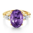 thumbnail image 3 of Gem Stone King 18K Yellow Gold Plated Silver Purple Amethyst and Lab Grown Diamond Engagement Ring for Women | 7.70 Cttw | Oval 14X10MM | Gemstone February Birthstone | Size 7, 3 of 6