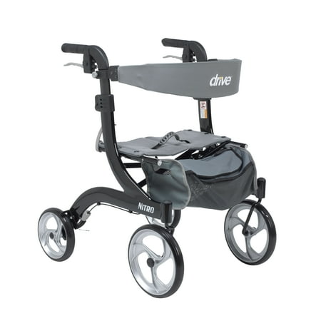 Drive Medical Nitro Euro Style Rollator Rolling Walker, Hemi Height, Black