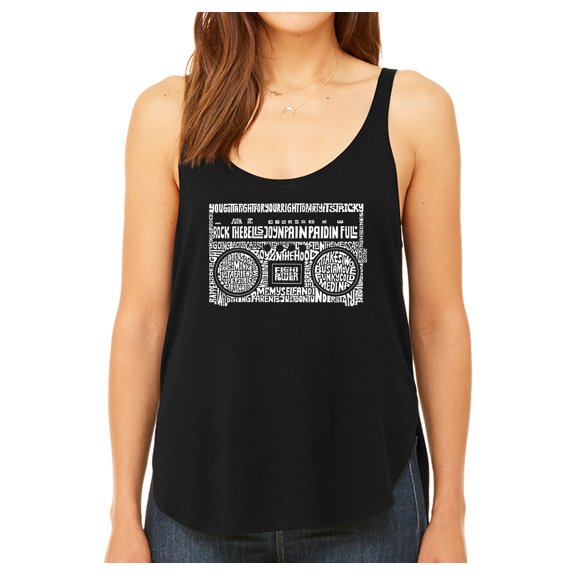 LA Pop Art Women's Premium Word Art Flowy Tank Top - Greatest Rap Hits of The 1980's