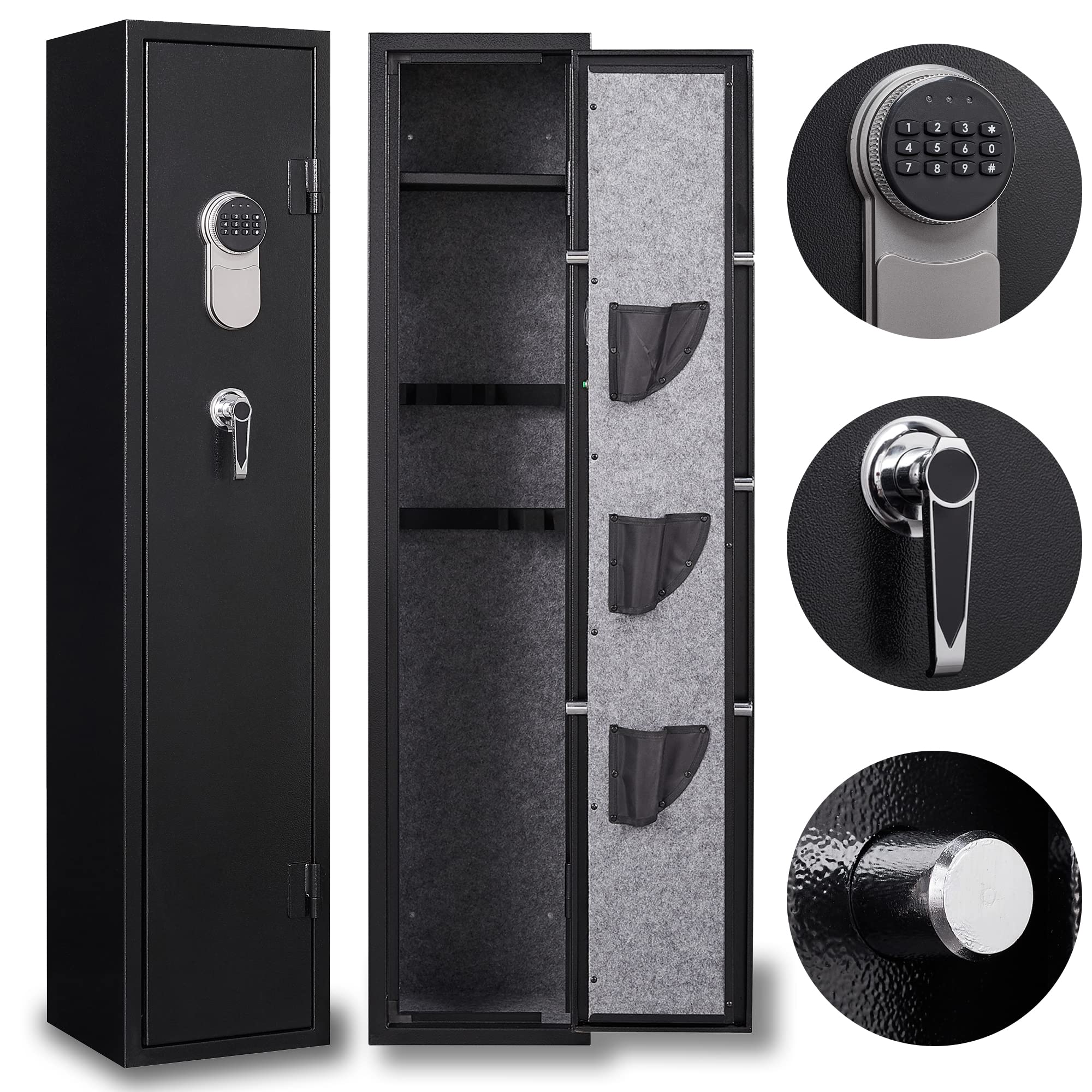 54" Gun Safes with Removable Shelf for 5 Home Rifles and Pistols LED