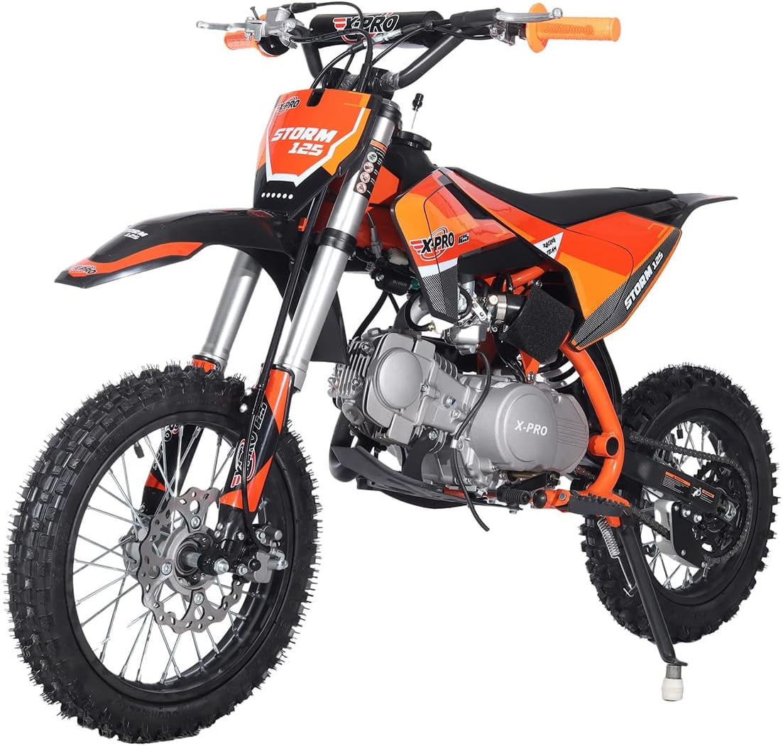 X-Pro Brand New Storm 125cc Dirt Bike with 4-Speed Manual Transmission, Kick Start, Big 14"/12" Tires!