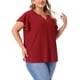 thumbnail image 4 of Blusas de verano casuales de talla grande para mujer Agnes Orinda, con textura, cuello en V con muesca y mangas con volantes, 3X, rojas, 4 of 6