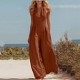 thumbnail image 2 of Womens Halter Sleeveless V Neck Zipper Jumpsuit Cotton Blend High Waist Wide Leg Solid Romper with Pockets for Vacation Daily Wear Orange XL(XL), 2 of 6