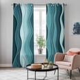 thumbnail image 5 of Abstract Turquoise Moire Kitchen Curtains 84 Inch Length, Gradient Coastal Ocean Geometric Grommet Top Bedroom Living Room Curtains, Light Filtering Cafe Curtain Drapes 2 Panels Set 84''x84'', 5 of 9