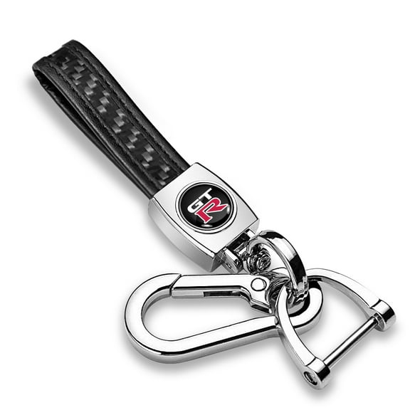 Nissan GT-R in Black Genuine Black Carbon Fiber Loop-Strap Chrome Hook Key Chain
