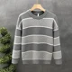 thumbnail image 5 of Suéteres de cuello redondo para hombre, suéteres de punto con cuello redondo, suéteres de rayas blancas para hombre, moda coreana, corte holgado, clásico XA, 5 of 5