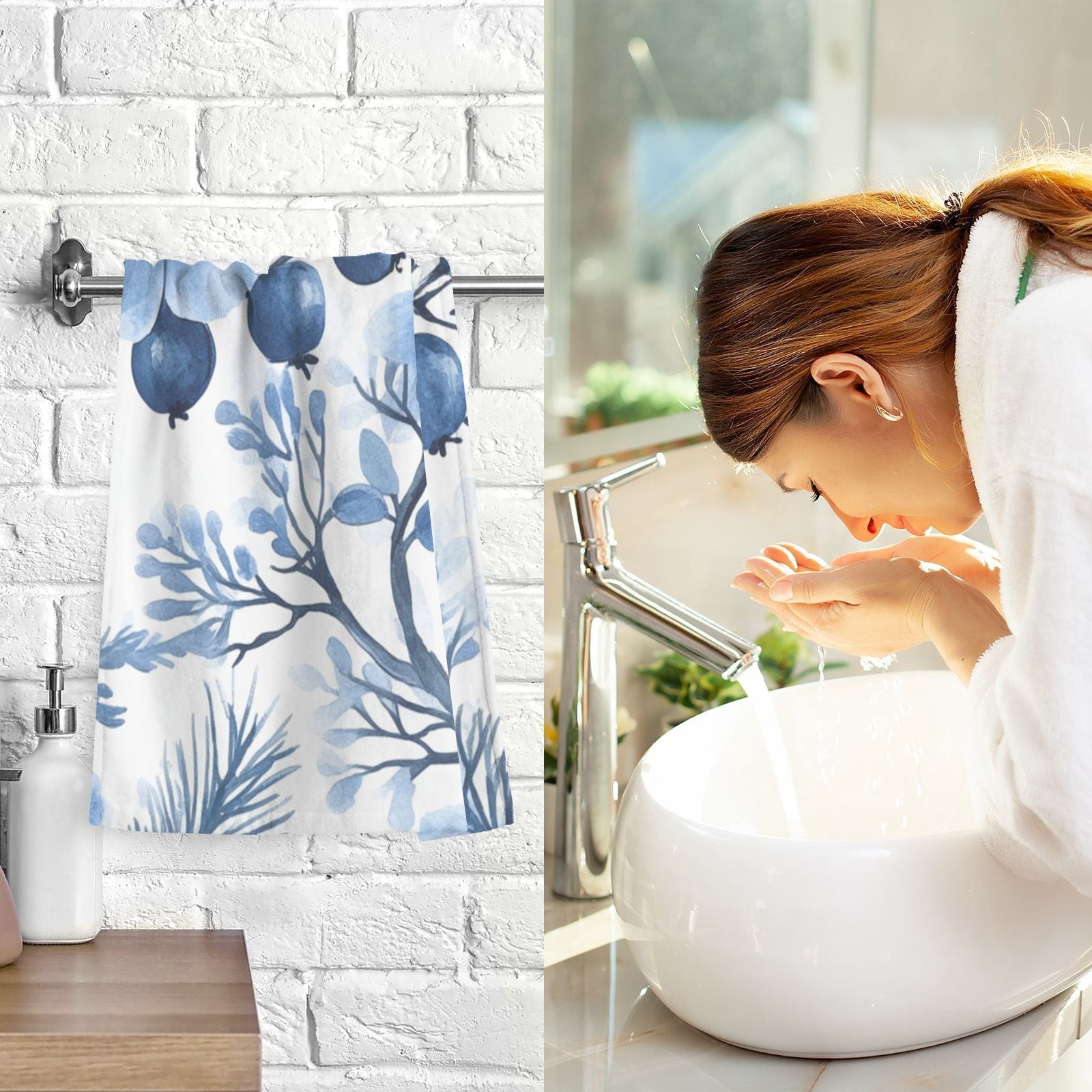 Floral Blueberries Flowers Hand Towels Cotton Bath Towels Large Face Towels Absorbent for Bathroom 2 Packs