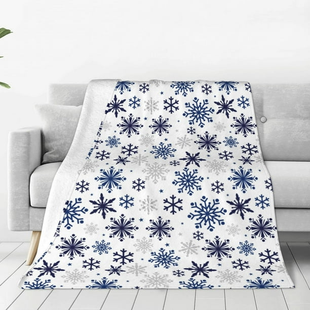 Balery blue Snowflake Prints Manta de Felpa Suave y Acogedora – Cobija de Franela Aterciopelada para Cama, Lavable y Cálida para Sofá, Mascotas, Transpirable-50"x40"