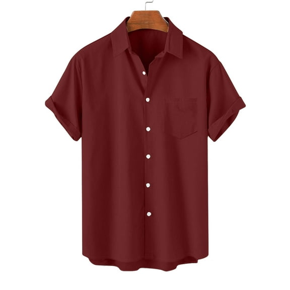 Ceisia Men's Solid Short Sleeve Button Down Camp Shirt with Pocket Classic Casual Summer Top Wine XXL Gifts for Father