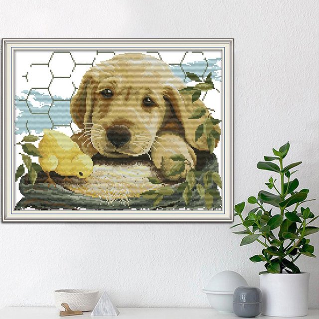 Kits de Punto de Cruz Estampados para Perros Patrones de Inicio de Punto de Cruz Preimpresos para Niños Principiantes O Adultos, Kits de Bordado de Pu 40x31cm 14CT Baoblaze Kits estampados de punto de cruz
