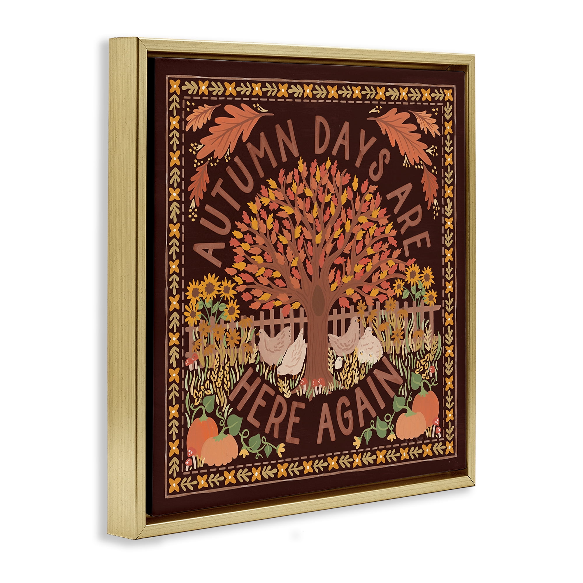 Stupell Industries Autumn Days on Brown Landscape Painting Gold Floater Framed Art Print Wall Art, 25 x 25