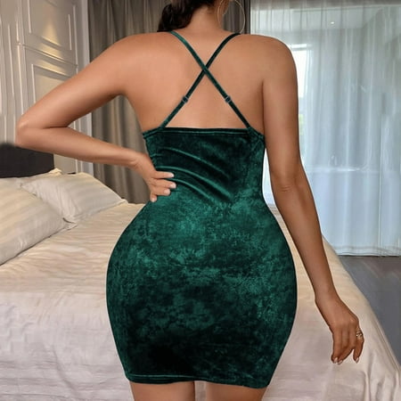 

Gubotare Womens Lingerie Women Snap Crotch Lingerie Lace Bodysuit Deep V Teddy One Piece Mesh Sleepwear Green M
