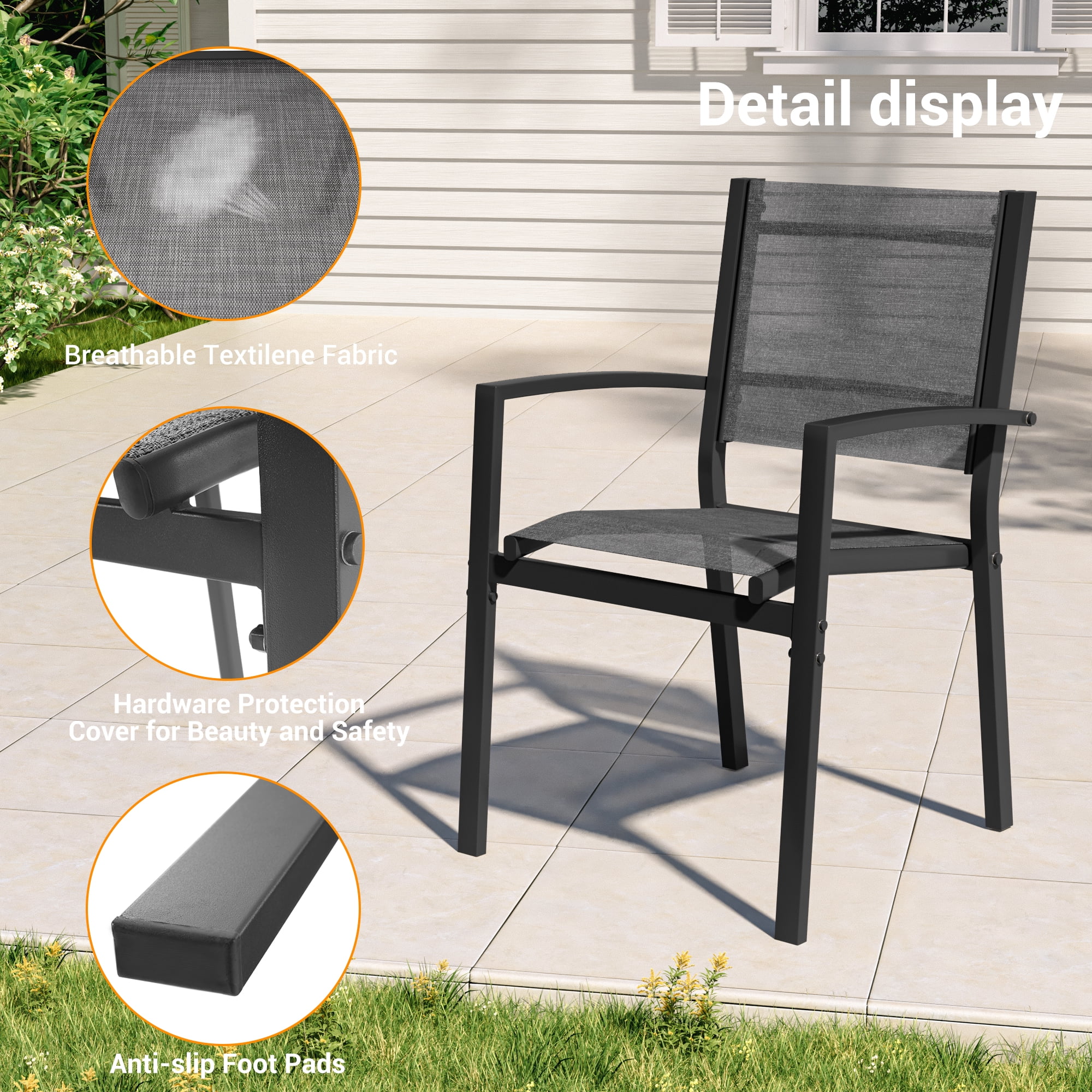 ACEGOSES Outdoor Patio Dining Chairs Set of 2, Stackable Textilene Chairs for Garden, Porch and Poolside, Gray