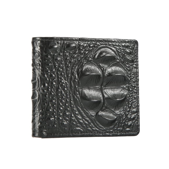 Cartera Tonnylam de cuero genuino para hombre, monedero plegable con patrón de cocodrilo en relieve, tarjetero fino de gran capacidad de cuero vacuno Retro