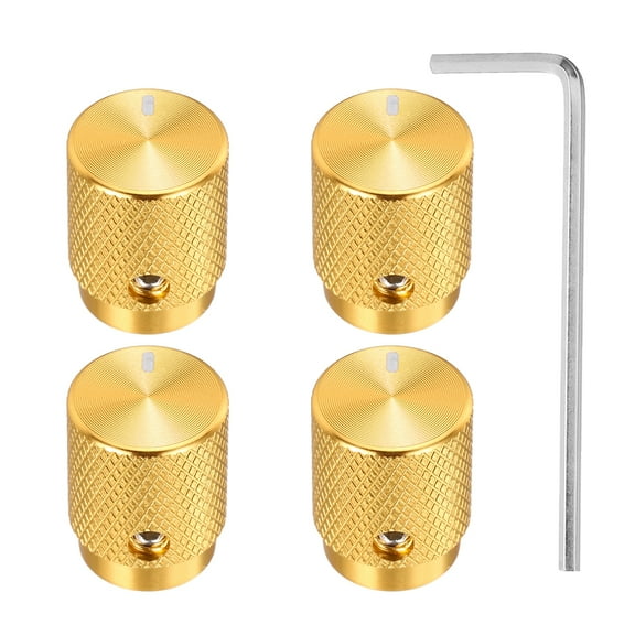 Uxcell 4 Pcs Aluminium Potentiometer Knobs, 1/4"(6mm) IDx1/2"(12.5mm) ODx5/8"(16mm) Height Universal Volume Tone Control Knobs for Guitar, Bass, Oval Indicator, Gold