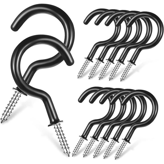 12 Pcs Ceiling Hook Metal s Hooks Outdoor Hooks for Hanging Ceiling Hooks Storage Hooks Mug Hooks Coated Hooks Screw-in Vinyl Coating Black Wall Hook Hanging Hooks for Plants