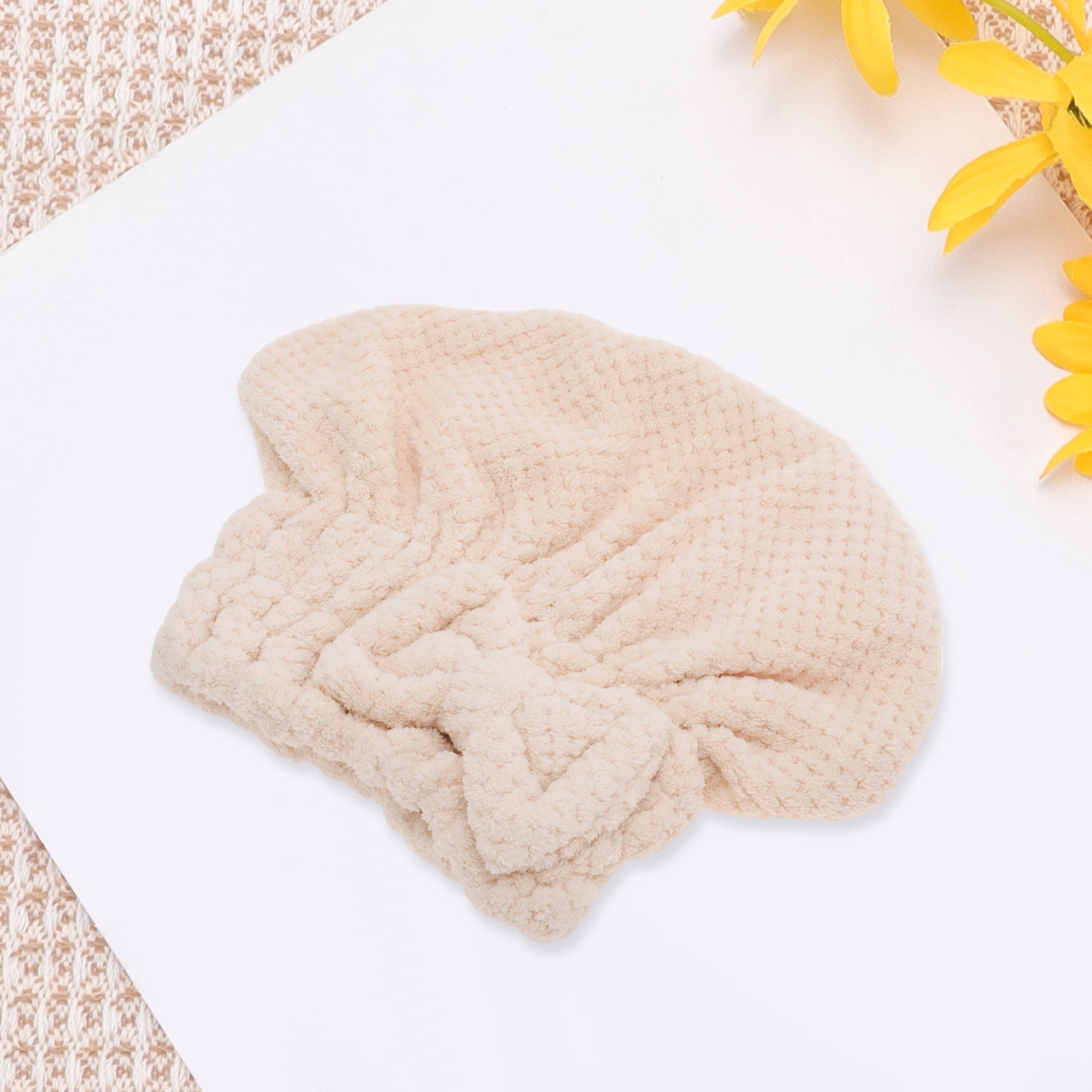 Unique Bargains Water Absorbent Bow Hair Towel for Bathroom and Hotel Use Beige