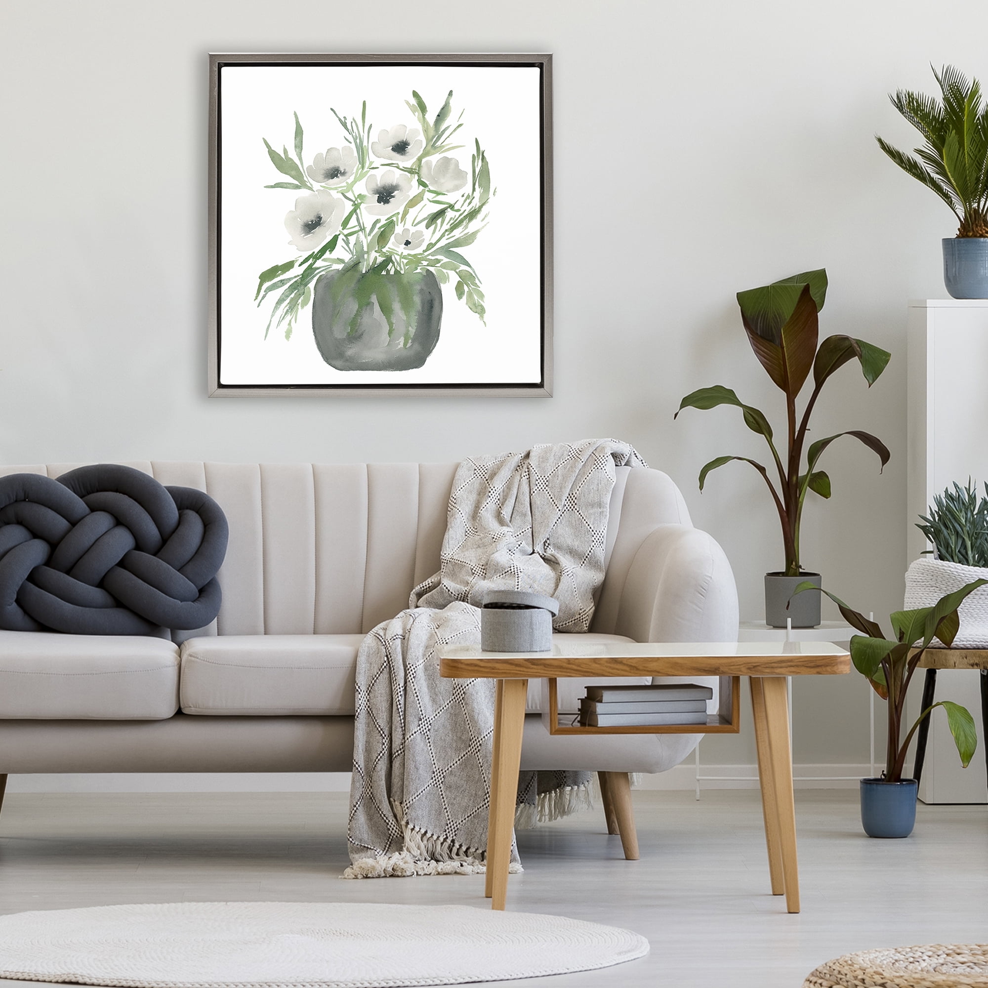 Stupell Industries Soft White Anemones Gray Framed Floater Canvas Wall Art, design by Lucille Price
