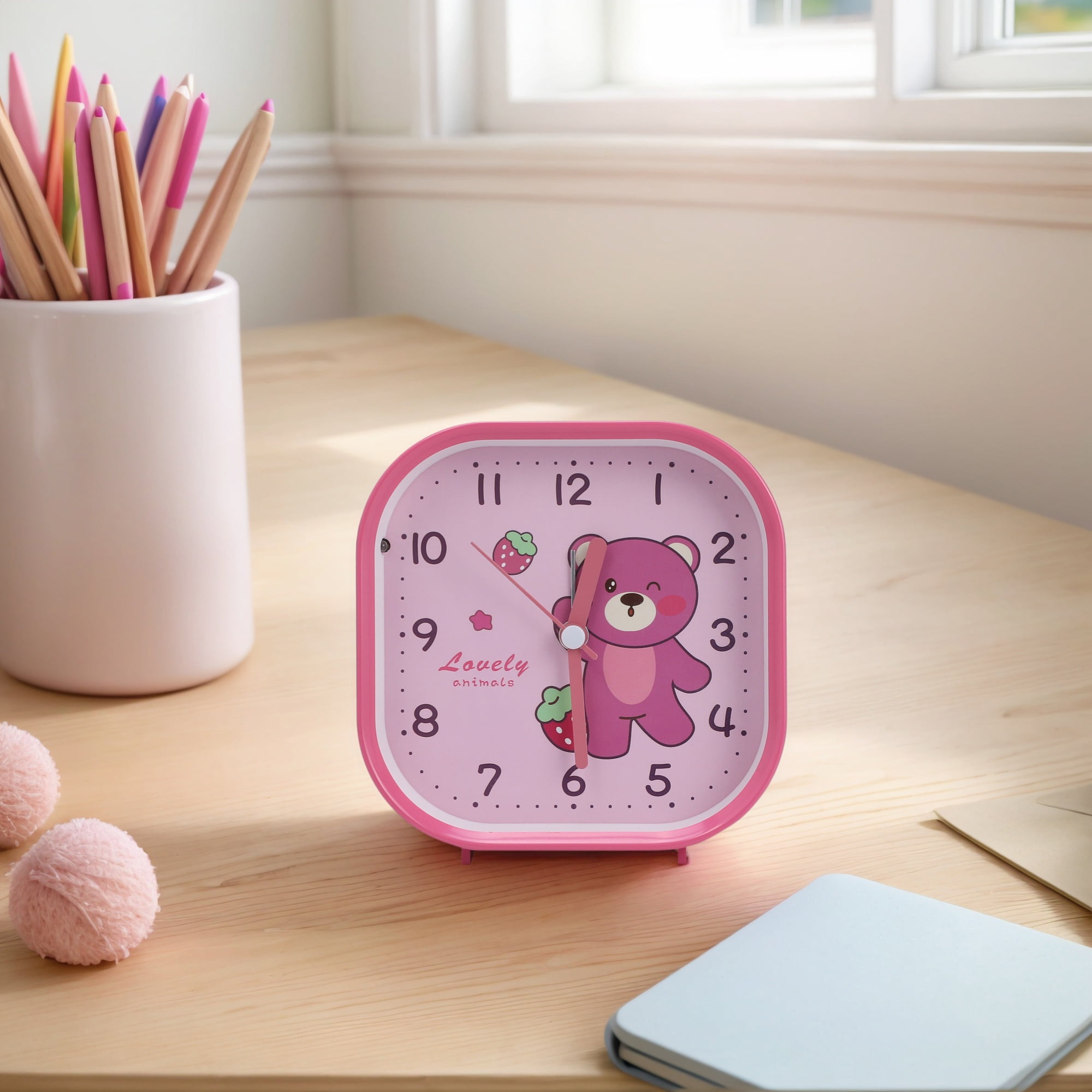 Unique Bargains Square Alarm Clock with Animal Patterns Pink 4.1"L x 1.9"W x 4.3"H