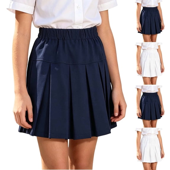 Fancifize Uniform Pleated Skorts for Girls Kids Elastic High Waist Mini Skirt with Under Shorts 3-4 Years Navy